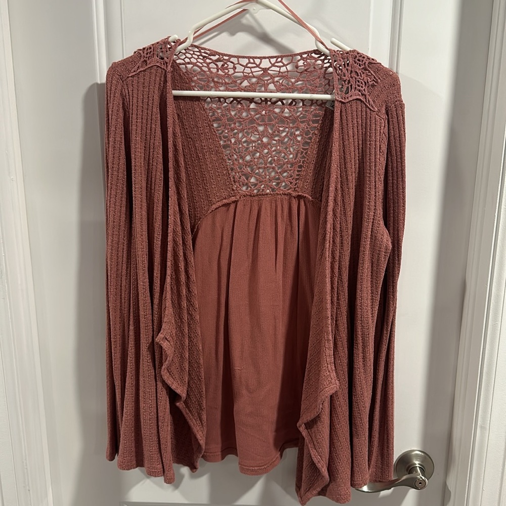 Knox Rose Crochet Detail Back Blush Cardigan - Picture 1 of 5
